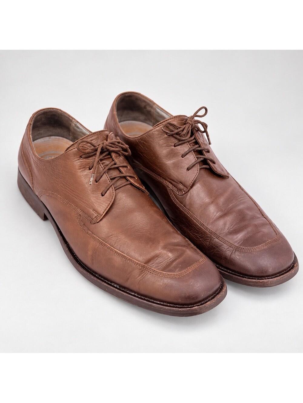 Kenneth Cole New York Men 13 Brown Leather Dress Shoes Made Romania Silver Tech